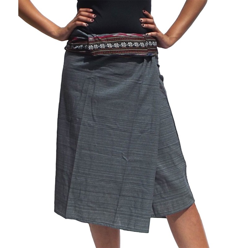 Short Wrap Thai Skirt - Grey