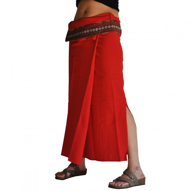 Plain Long wrap Thaï Skirt - Khaki