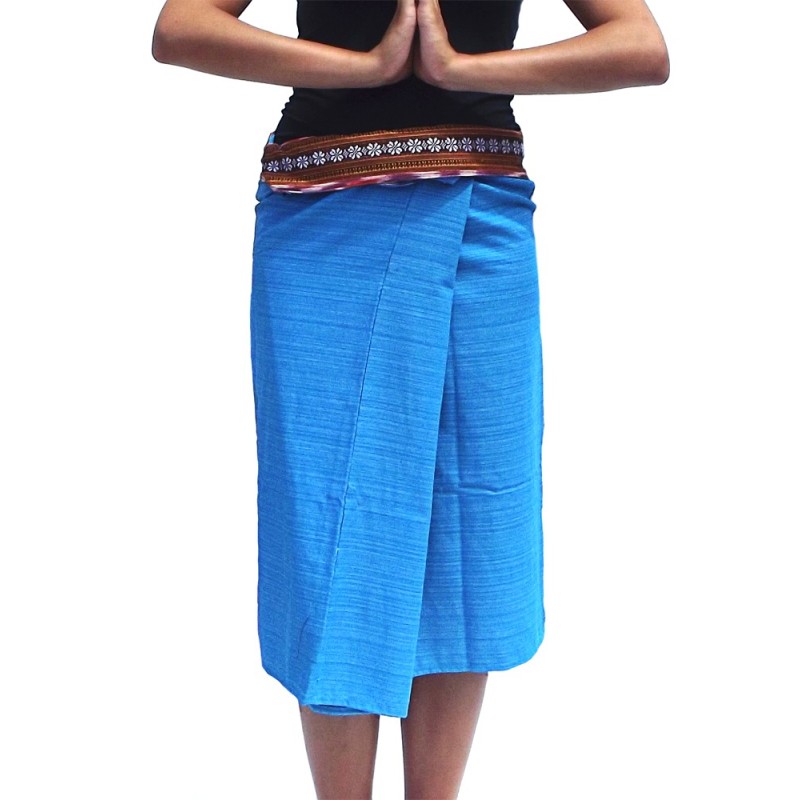 Short Wrap Thai Skirt - Sky Blue