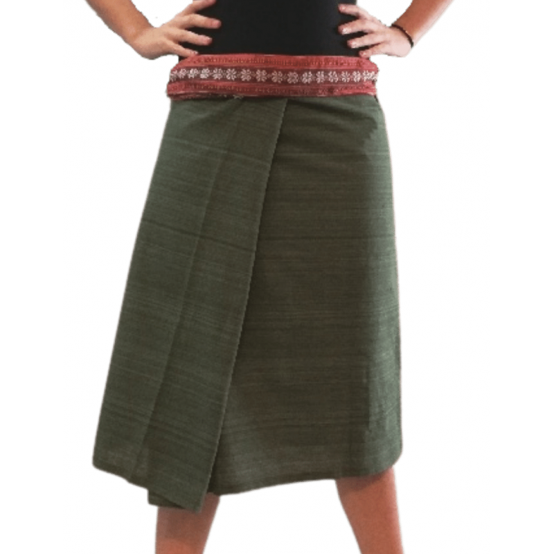 Short Wrap Thai Skirt - Khaki
