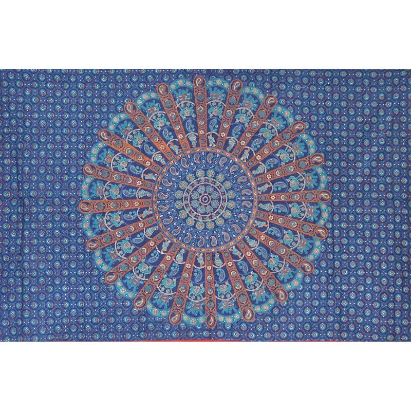 Tenture Murale Mandala Grande Fleur de Vie fond Bleu et Jaune