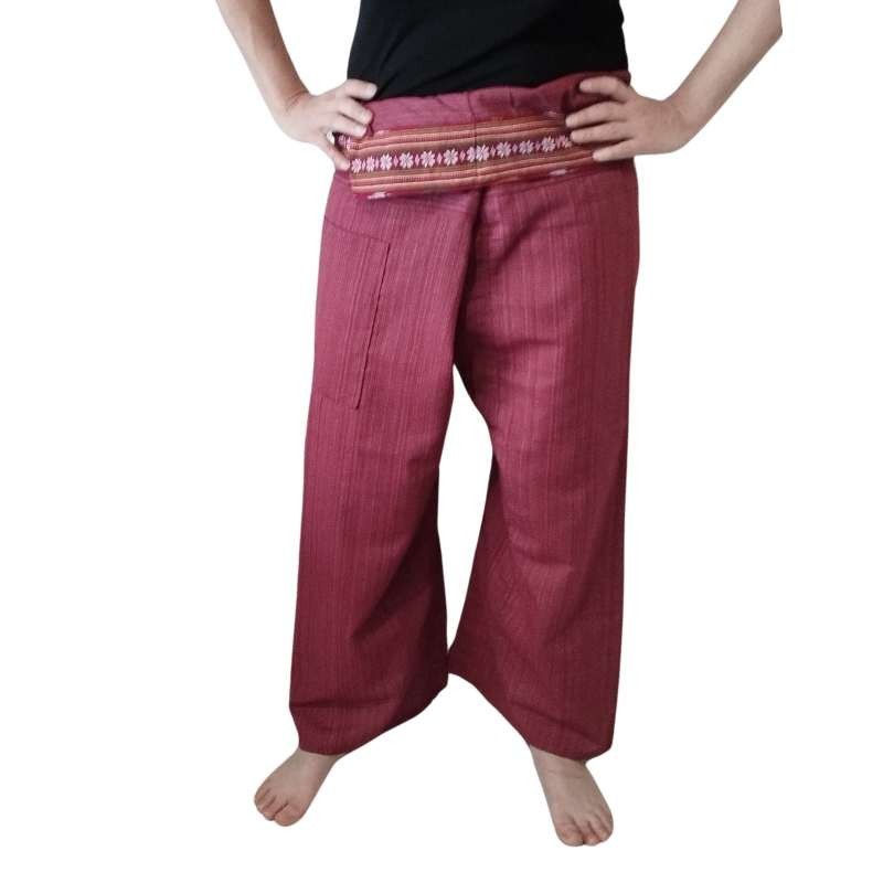 Pantalones con Cinturón Bordado Burdeos