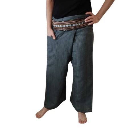 Pantalon Ceinture Brodée Gris