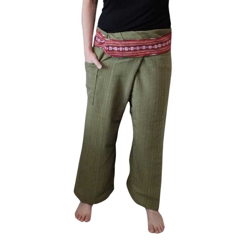 Pantalon Ceinture Brodée Kaki
