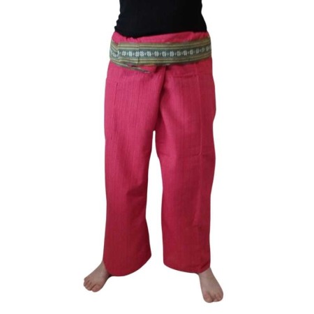Pantalon Ceinture Brodée Rouge
