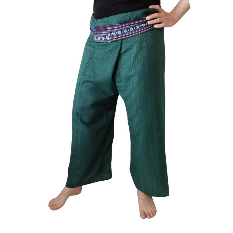 Pantalon Ceinture Brodée Vert