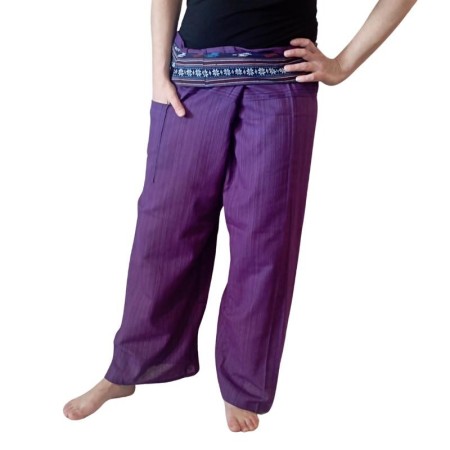 Pantalones con Cinturón Bordado Violetas