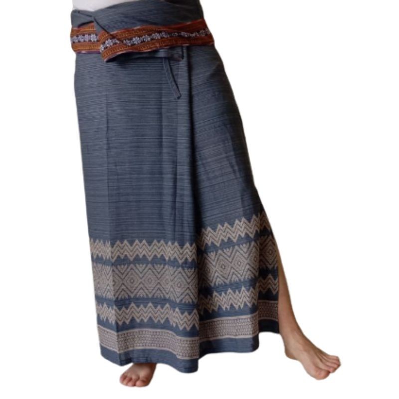 Falda Tailandesa Larga Estampada Azul Gris