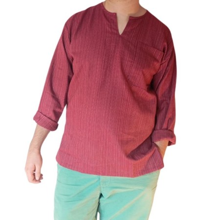 Chemise Rayée Coton Bordeaux