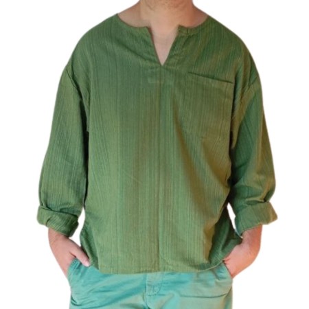Chemise Rayée Coton Kaki