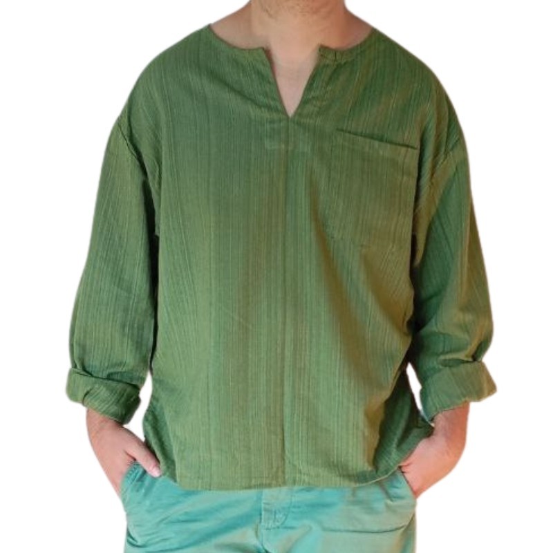 Chemise Rayée Coton Kaki