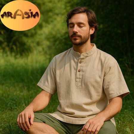 Men's Hemp Shirt with Nehru Collar